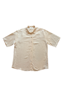 Camicia in lino color sabbia con logo ricamato