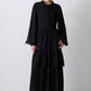 Abito lungo in chiffon nero con volant