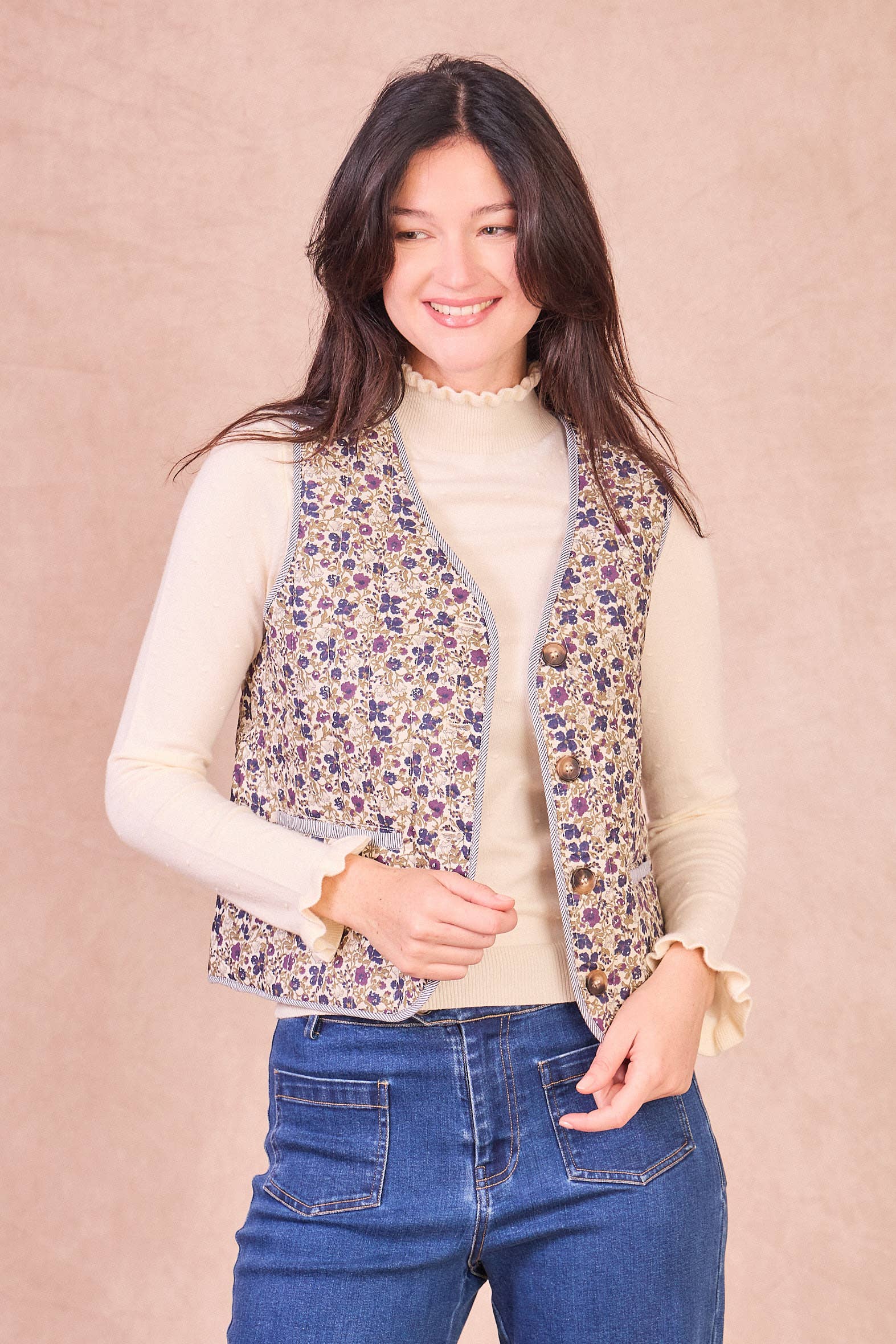 Gilet trapuntato floreale in cotone GOA