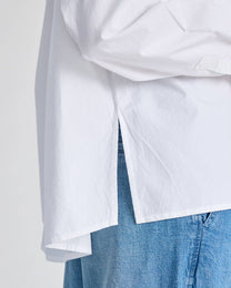 Camicia Bianca in Popeline di Cotone Biologico con Maniche Raglan