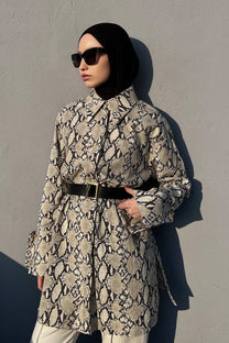 Camicia tunica oversize in cotone con stampa serpente