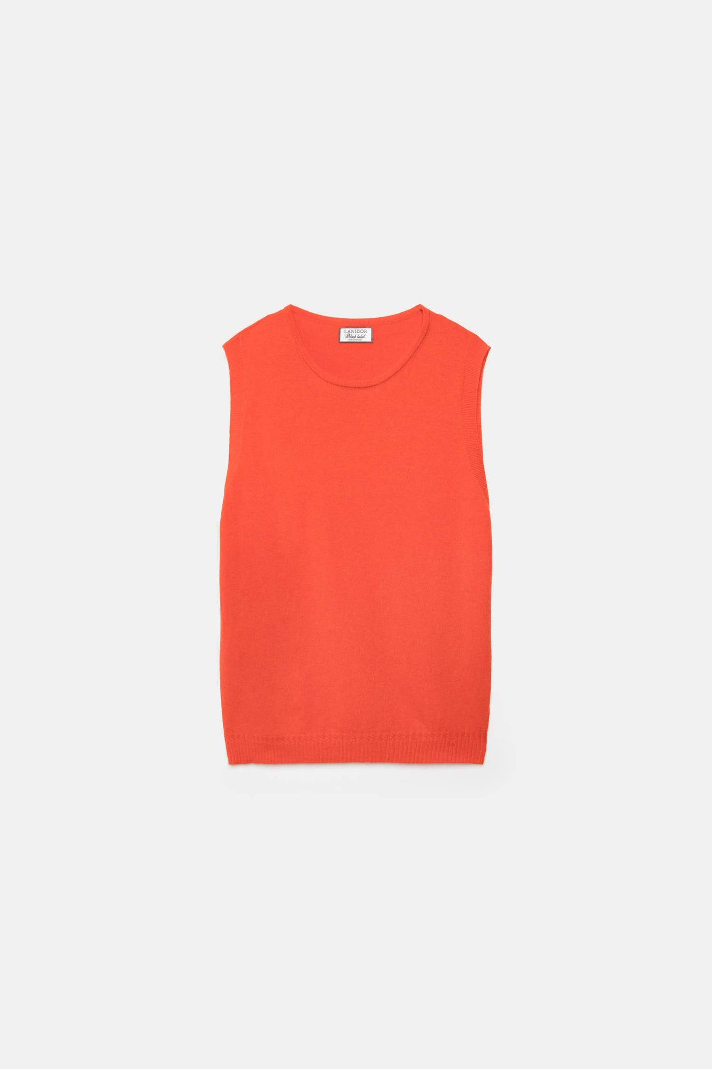 Top smanicato in maglia rasata con girocollo