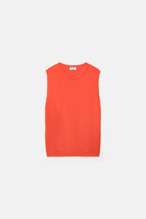 Top smanicato in maglia rasata con girocollo
