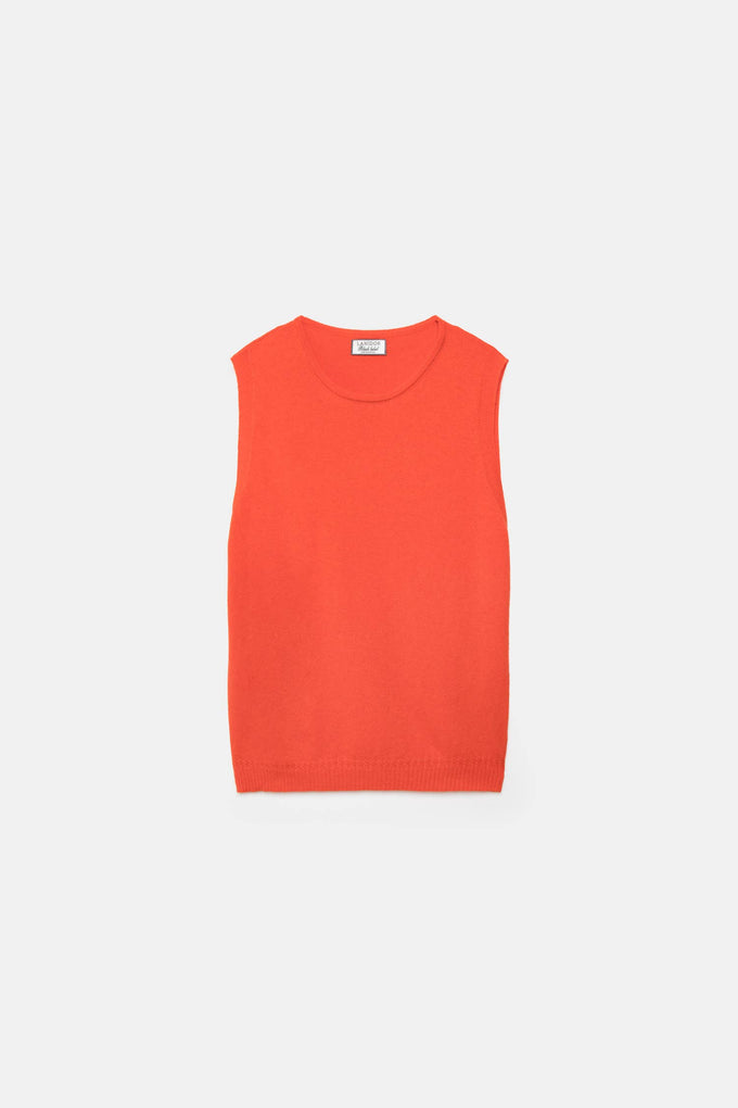 Top smanicato in maglia rasata con girocollo