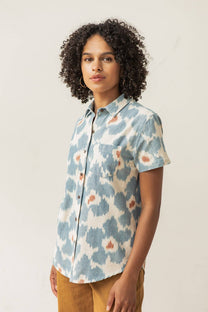 Camicia a maniche corte in cotone con stampa ikat