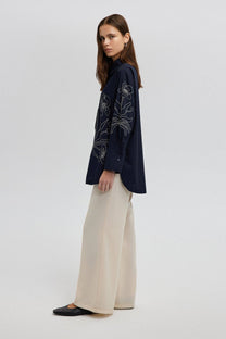 Camicia ricamata floreale oversize