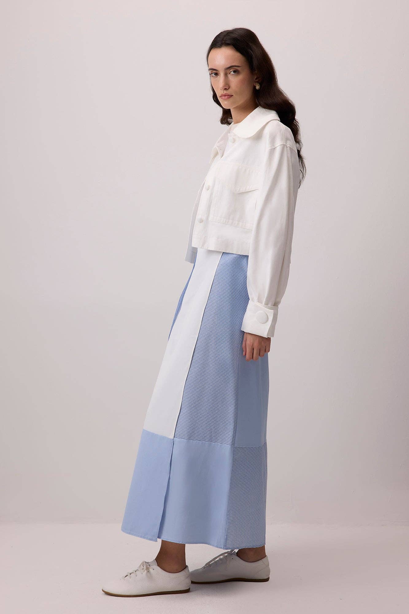 Gonna maxi vichy blu e bianco a contrasto