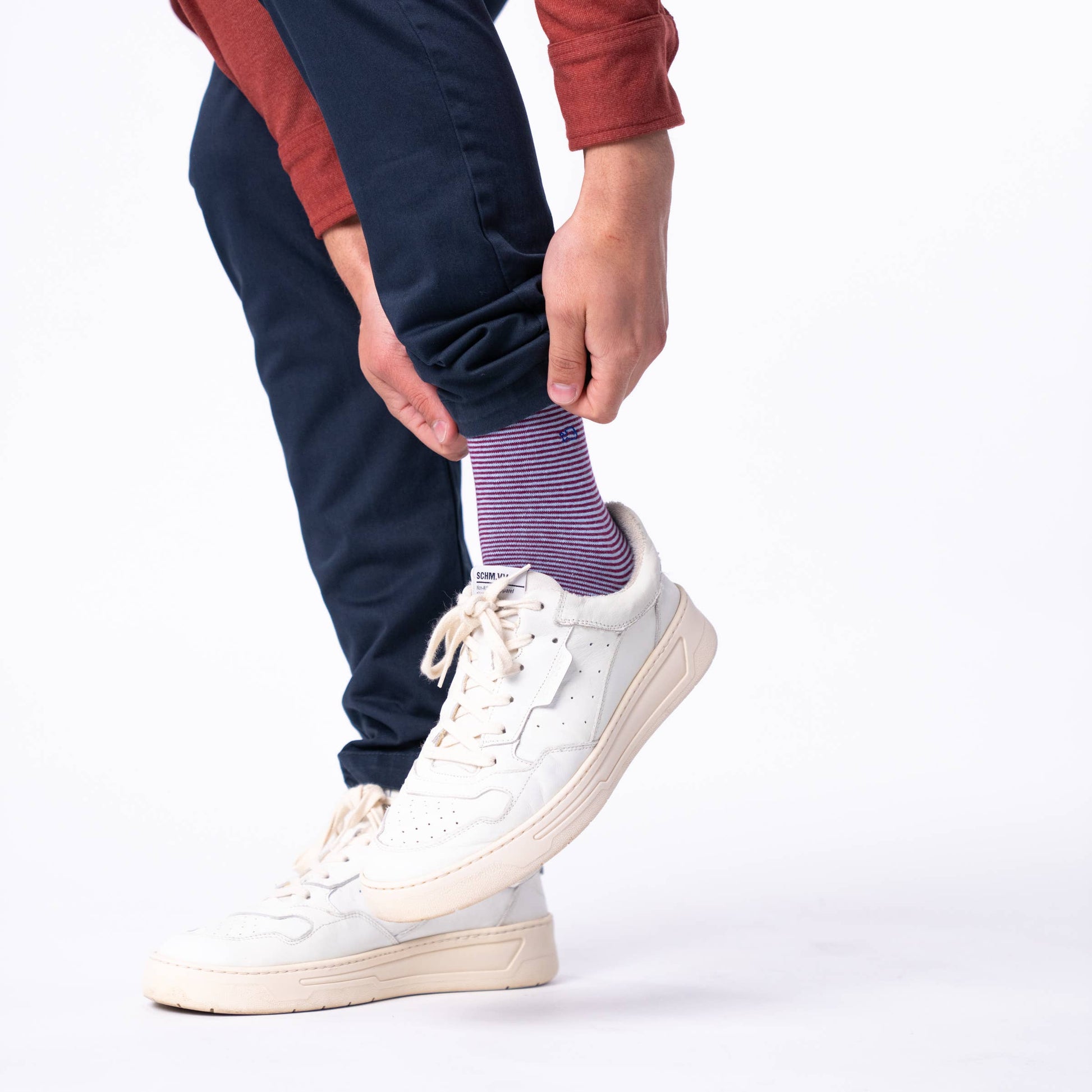 Calzini a righe in cotone pettinato bordeaux e azzurro