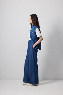 Pantaloni in denim leggero a vita alta con coulisse