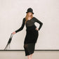 Top a coste con scollo a V in filato glitter