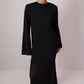 Abito lungo nero in crochet a maniche lunghe in misto cotone