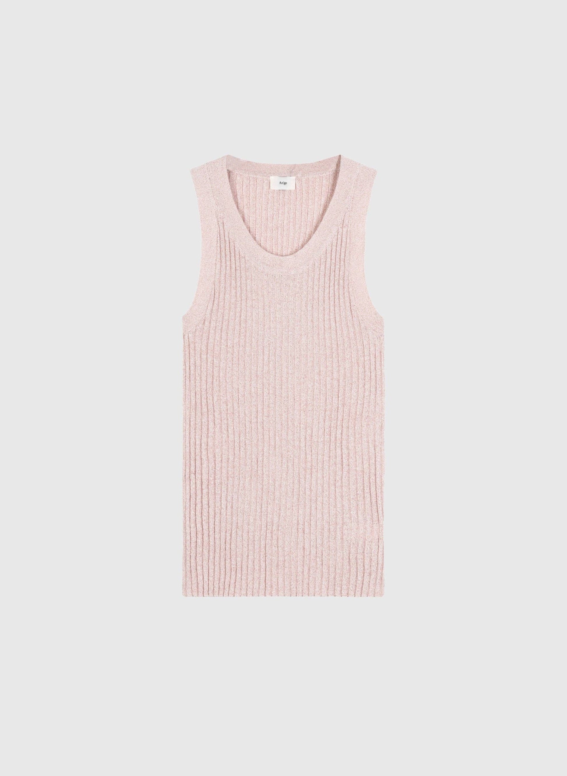 Top Laya metallizzato a coste color cipria