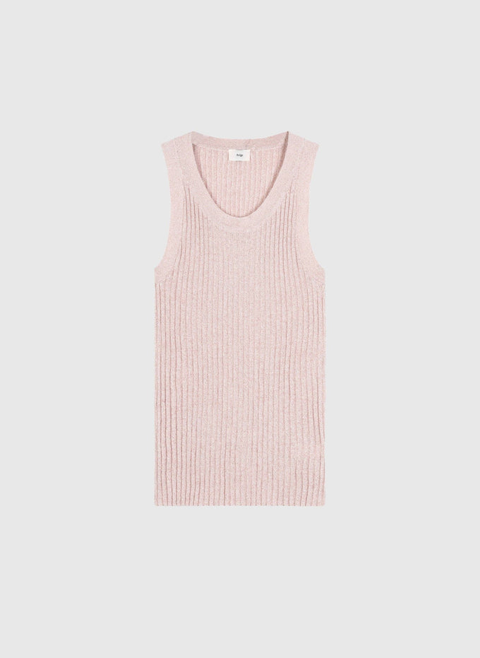 Top Laya metallizzato a coste color cipria