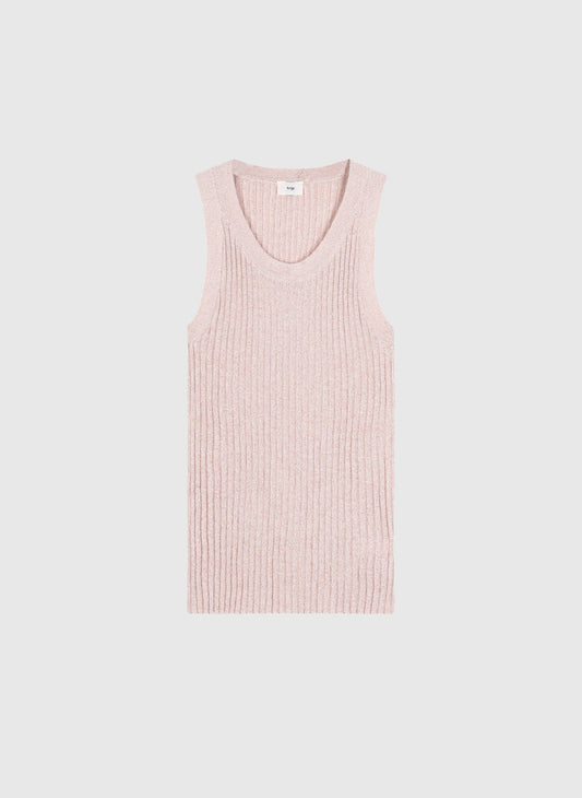 Top Laya metallizzato a coste color cipria