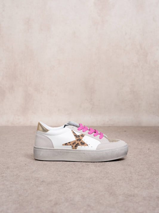 Sneakers platform con stella animalier e glitter