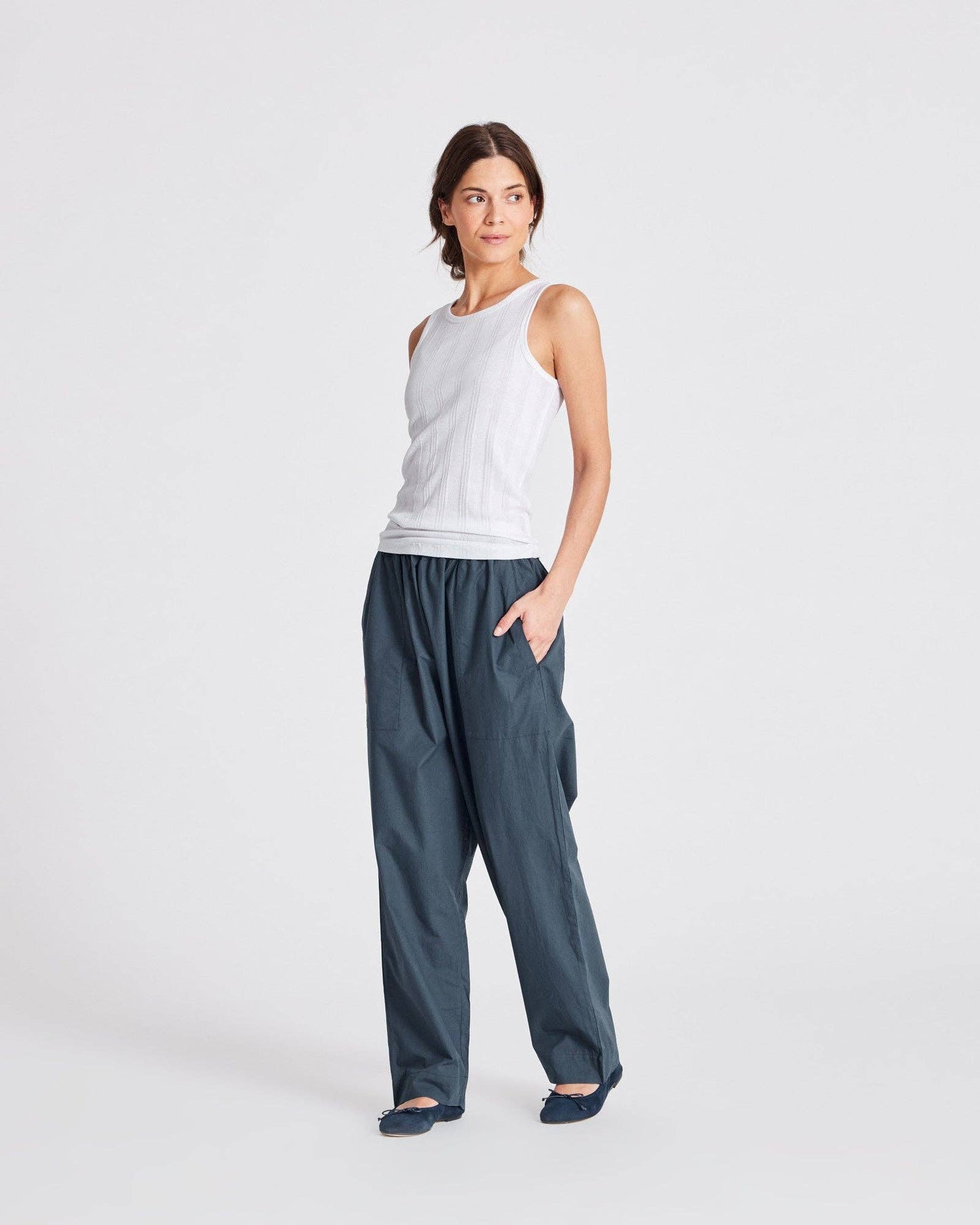 Pantaloni Jasmin in popeline di cotone biologico Blu Denim