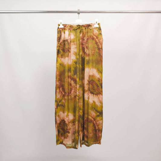 Pantaloni fluidi tie-dye in viscosa e seta