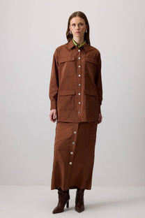 Giacca-camicia utility con tasche effetto cupro