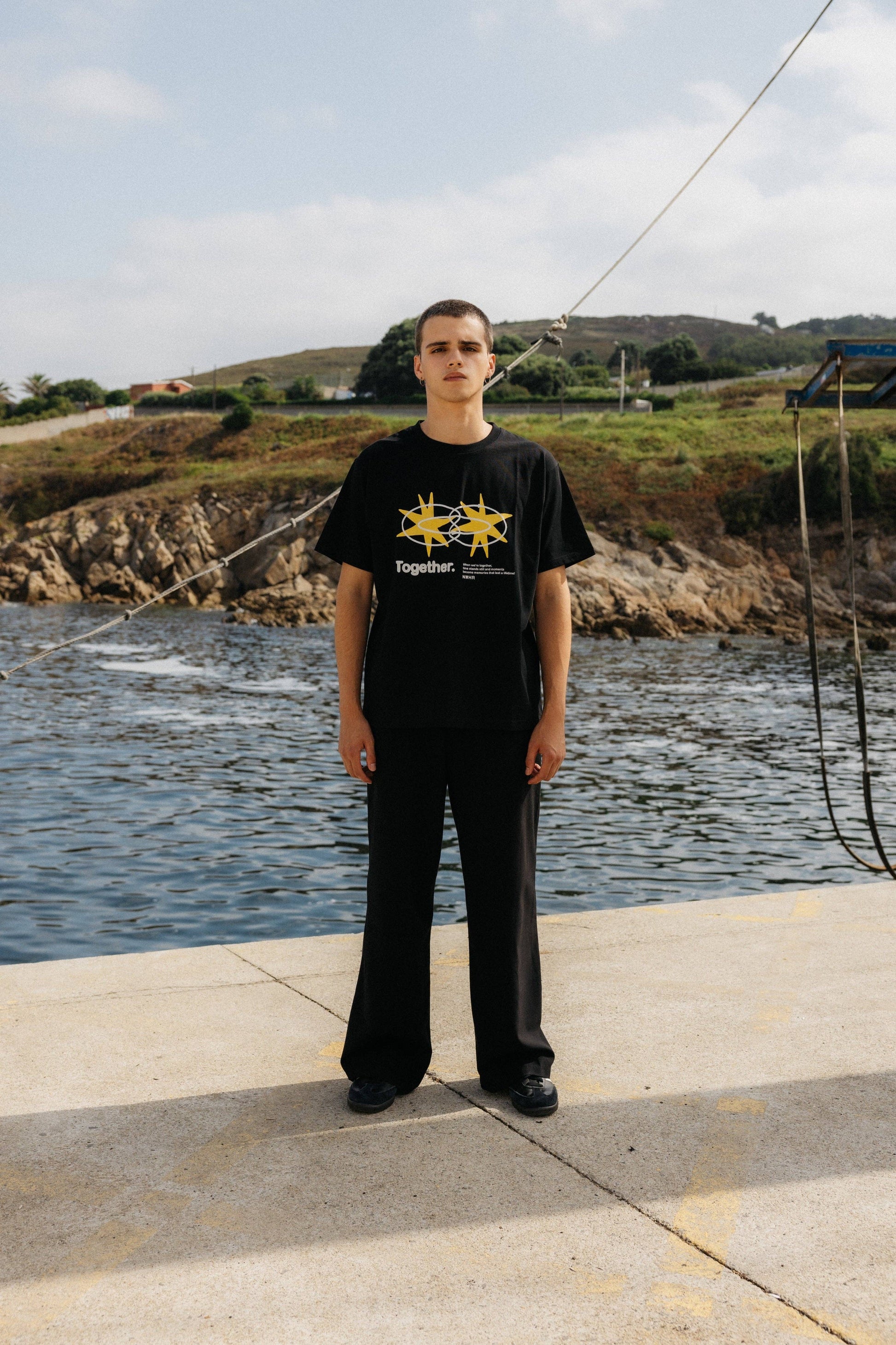 T-shirt nera oversize con stampa Star in cotone biologico
