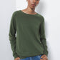 Maglione in maglia misto lana e cashmere verde con girocollo