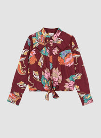 Camicia crop a fantasia floreale con nodo frontale