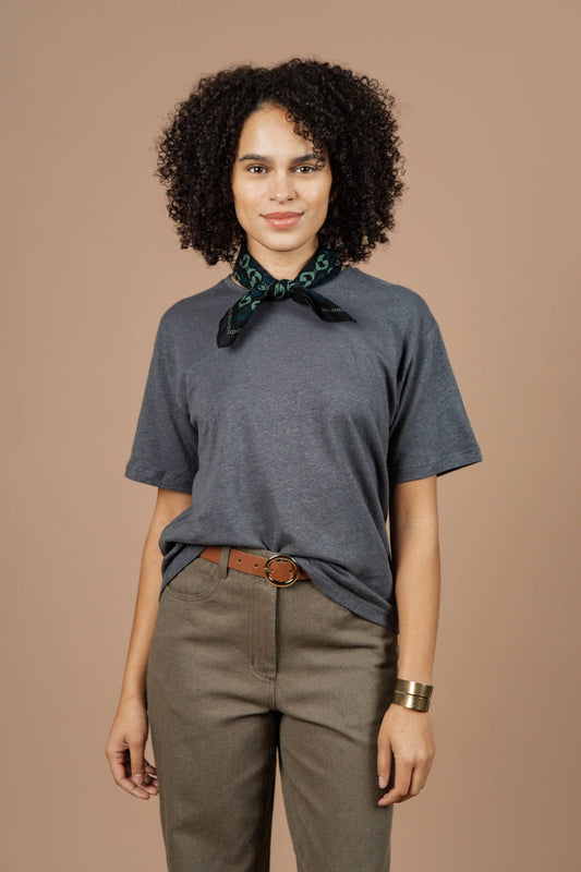 T-shirt boxy in canapa e cotone biologico grigio ardesia