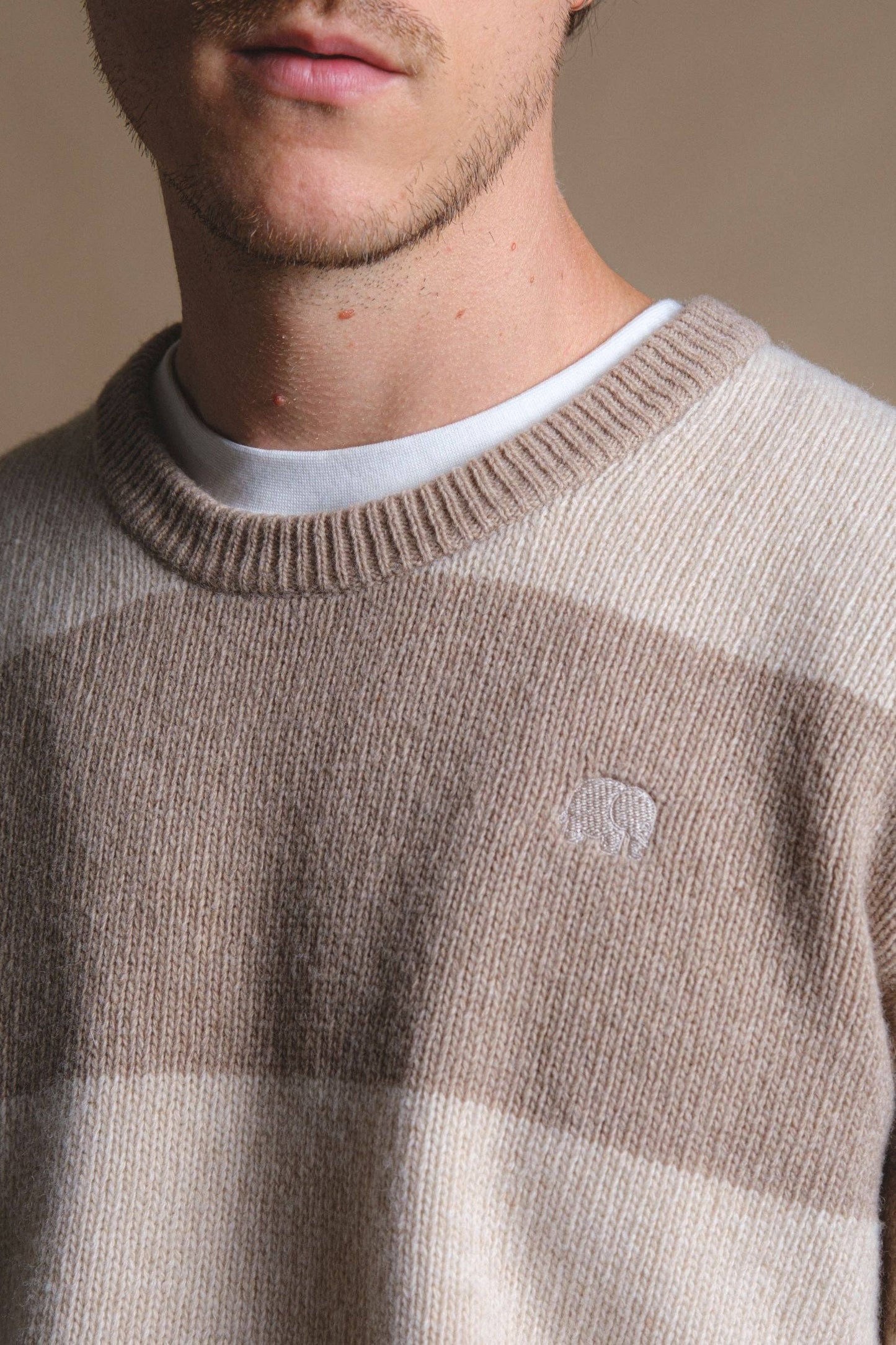 Maglione in maglia Sella a righe latte e marrone