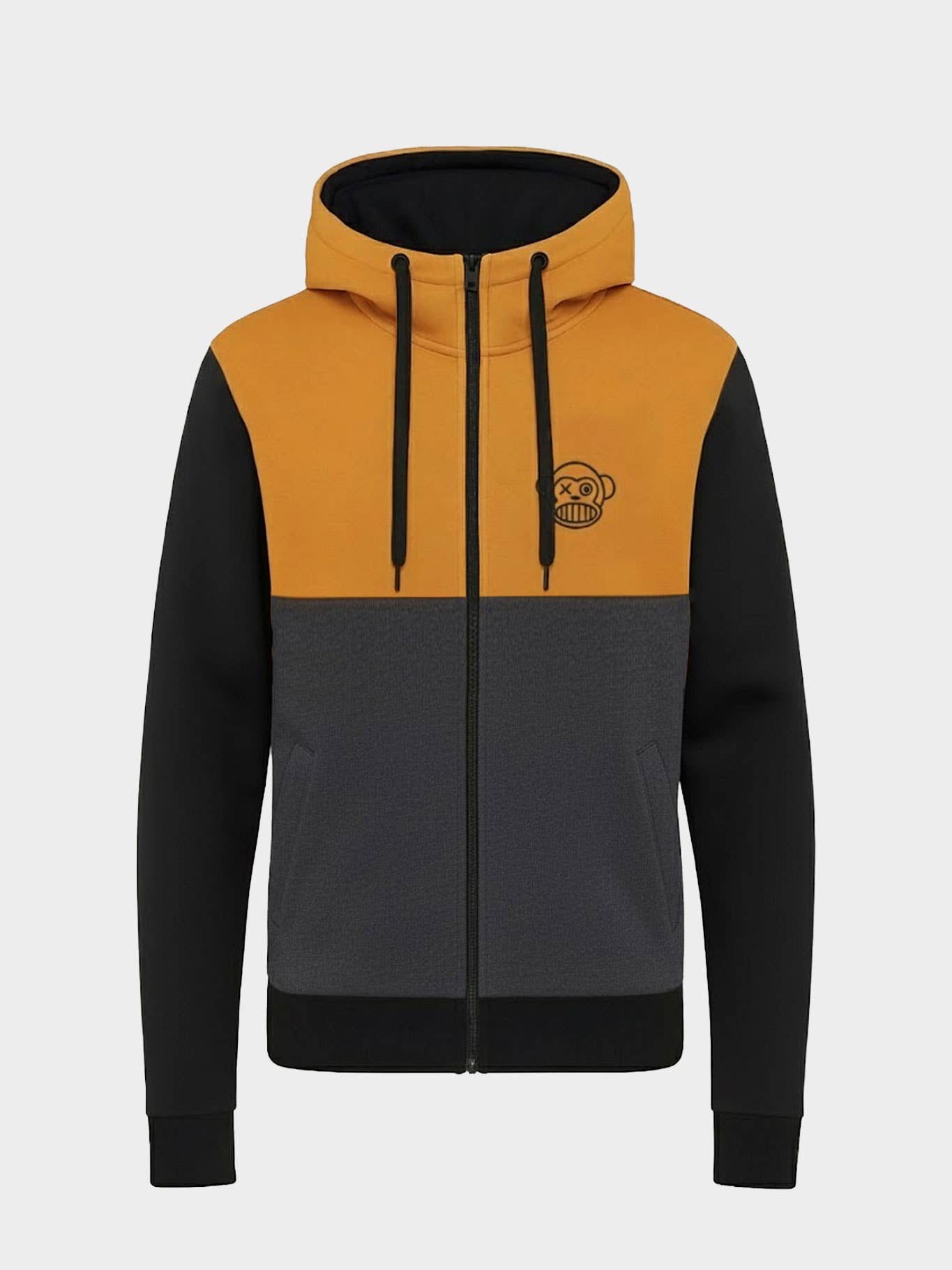 Felpa con zip Chimp in color block senape nero e grigio scuro