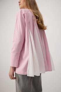 Camicia Oversize a Righe con Dettagli in Chiffon