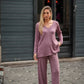 Tunica in maglia a coste con scollo a V