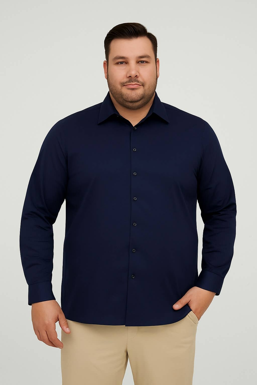 Camicia blu navy taglie forti con colletto classico