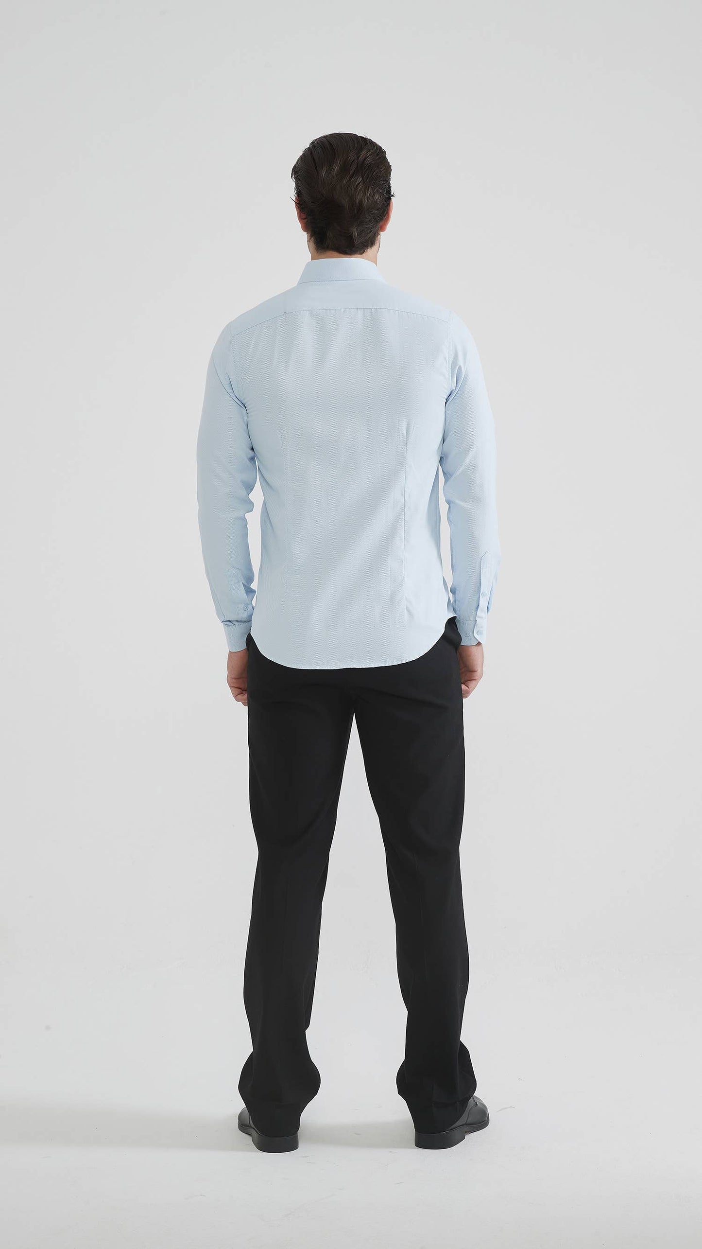 Camicia slim a righe tono su tono color cielo