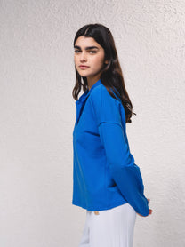 Maglia polo in misto cotone a maniche lunghe