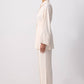 Completo donna camicia testurizzata con cintura e pantaloni palazzo