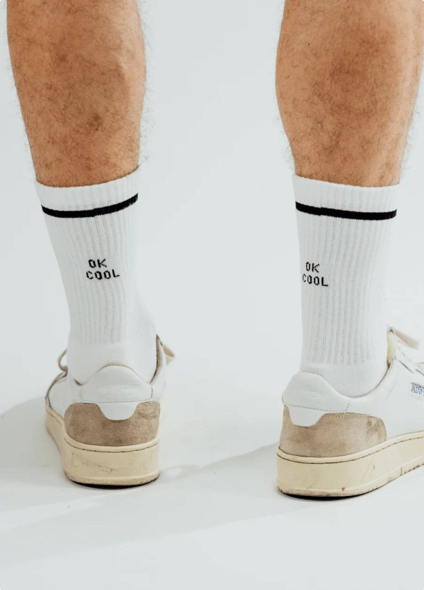 Calzini bianchi "OK COOL" con righe retrò