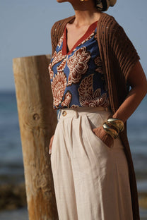 Gilet lungo traforato in maglia