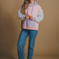 Felpa oversize donna color block rosa con cappuccio