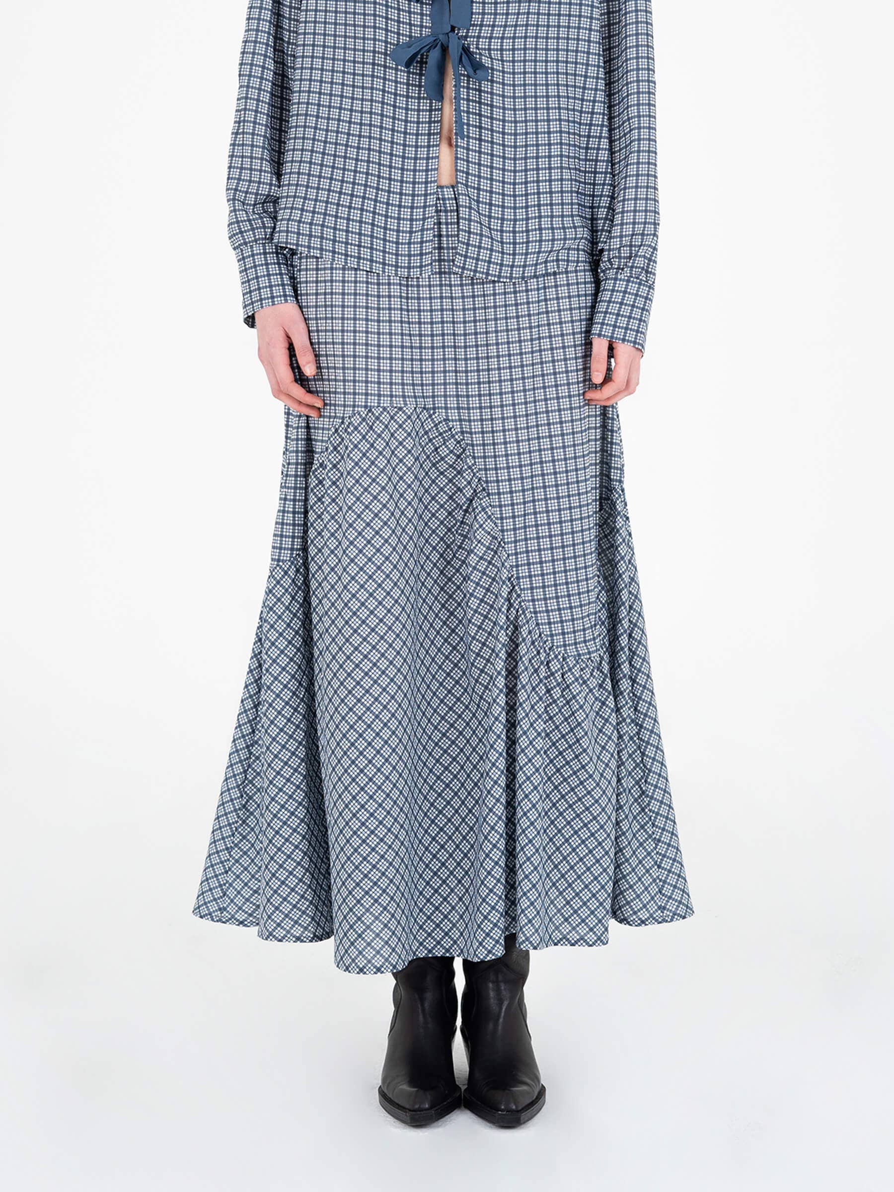 Gonna maxi tartan Nocturne a vita bassa
