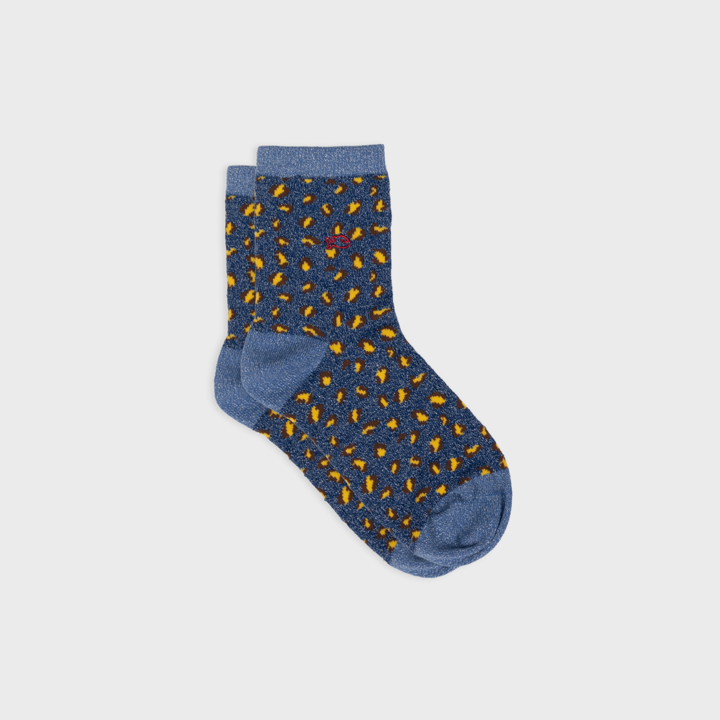 Calzini alla caviglia glitterati leopardati blu navy