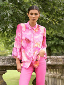 Blusa in viscosa con stampa acquerello fucsia