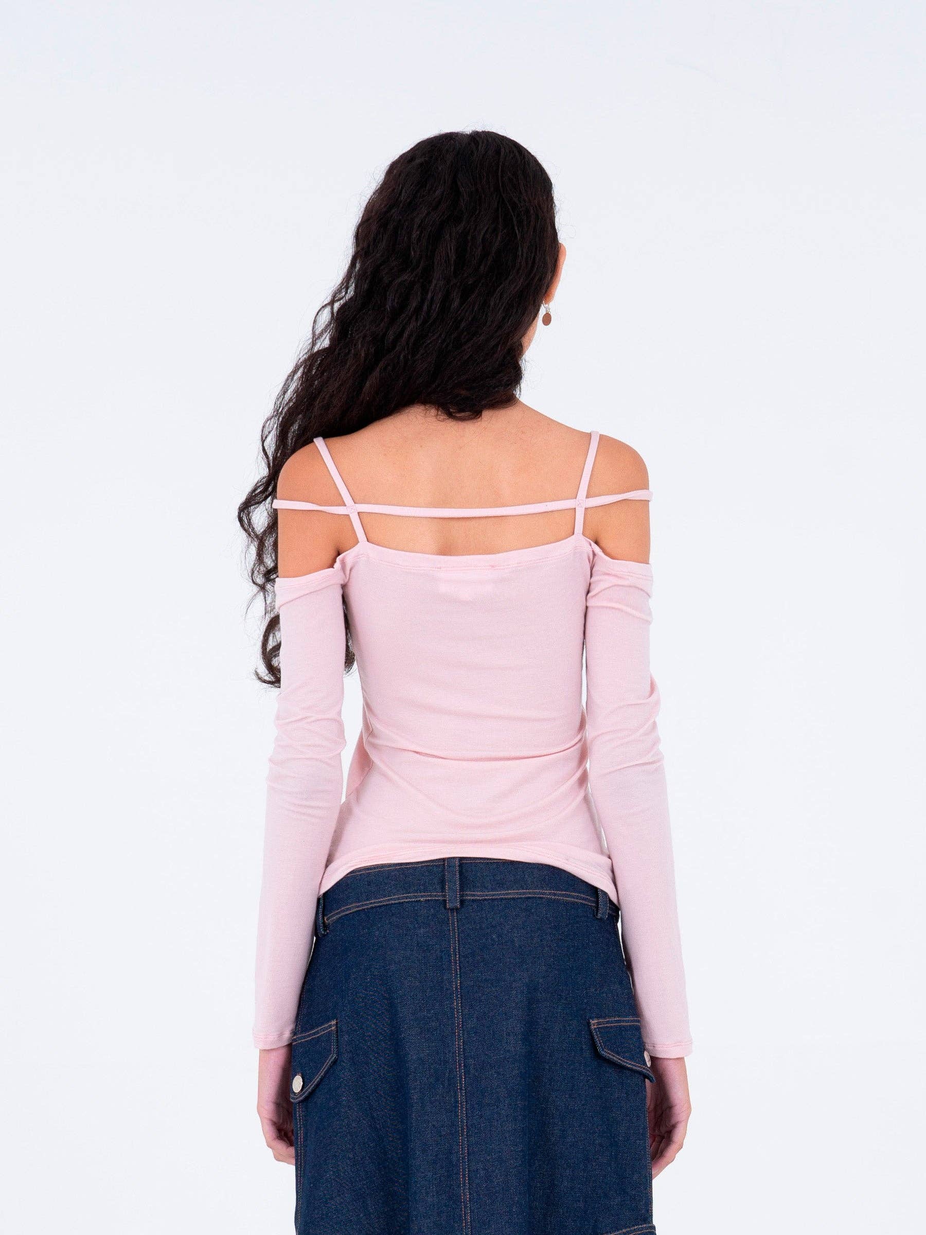 Top Metropolis con scollo off-shoulder e maniche lunghe