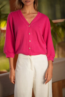 Cardigan in cotone con maniche a 3/4