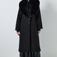 Cappotto lungo nero con collo in pelliccia