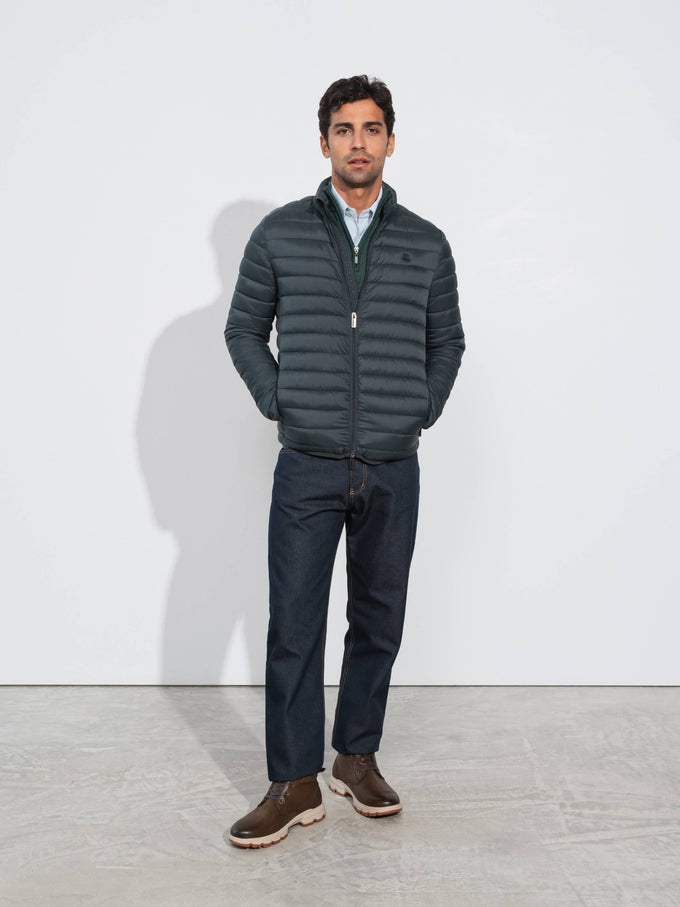 Giacca imbottita uomo in nylon con zip e collo alto