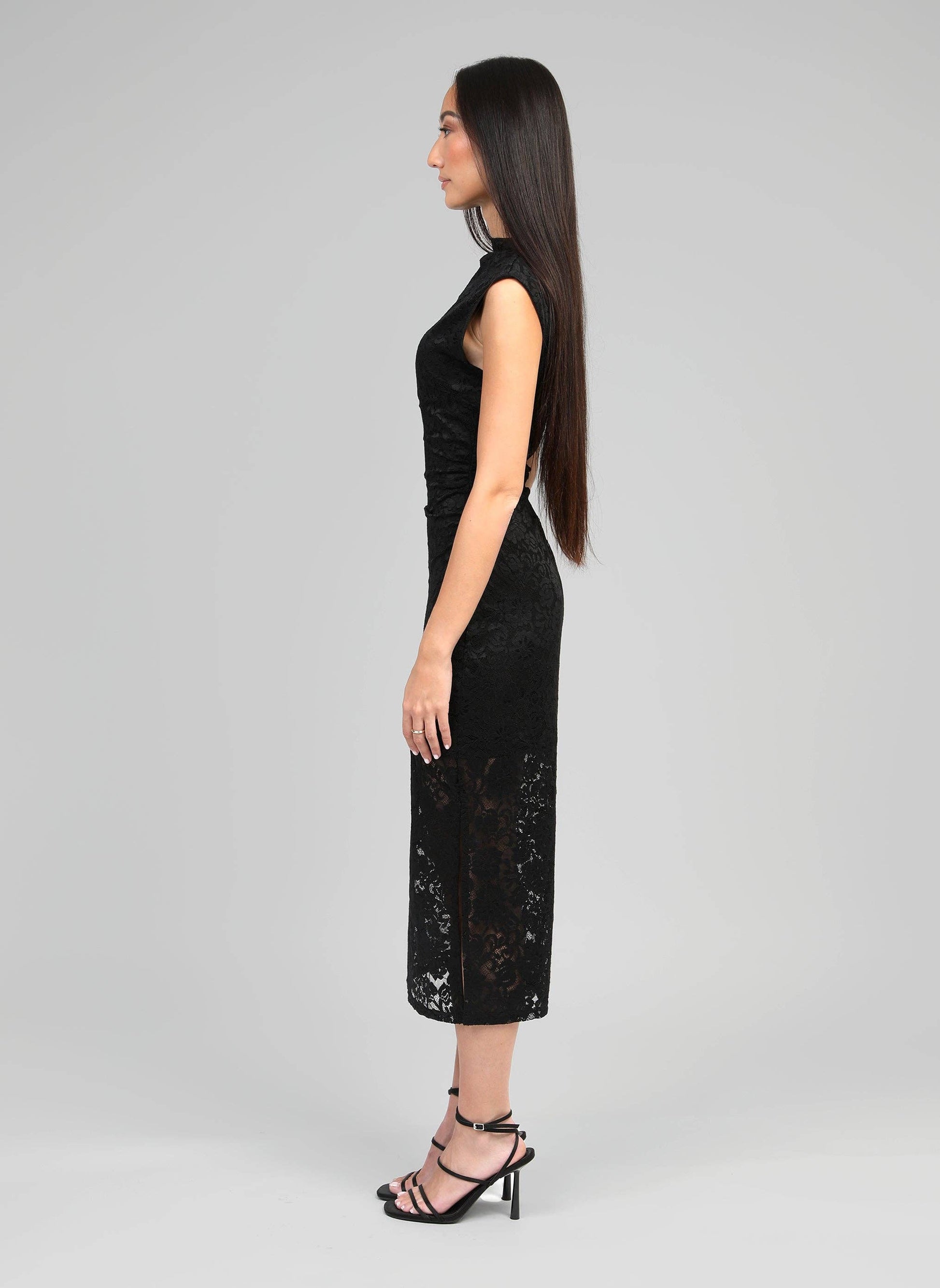 Abito midi Elinor nero in pizzo