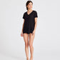 T-shirt in lino Simone nera con scollo a V