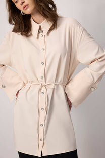 Camicia in viscosa crema con polsini ampi