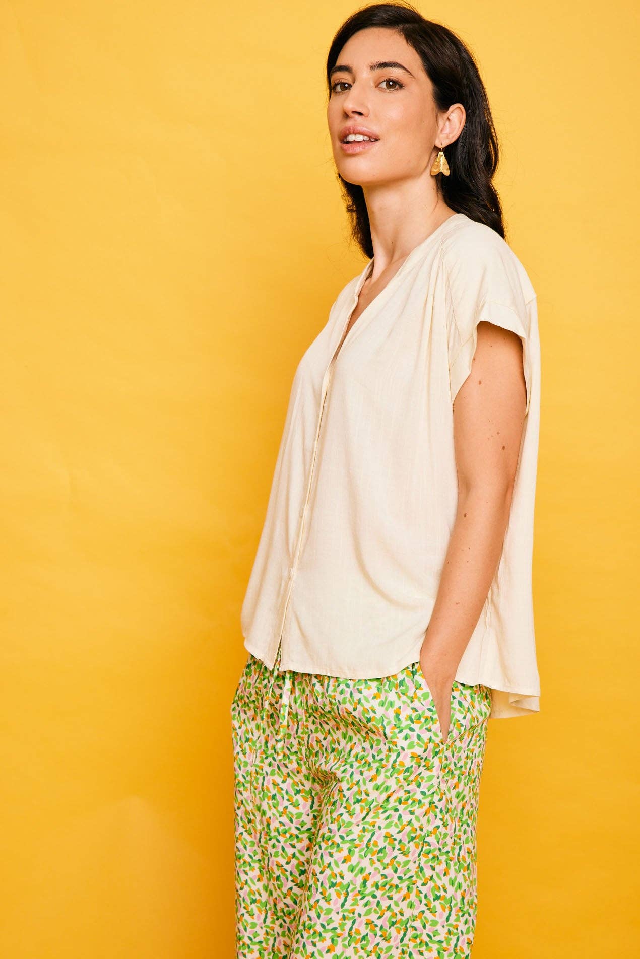 Camicia Benidorm beige a maniche corte