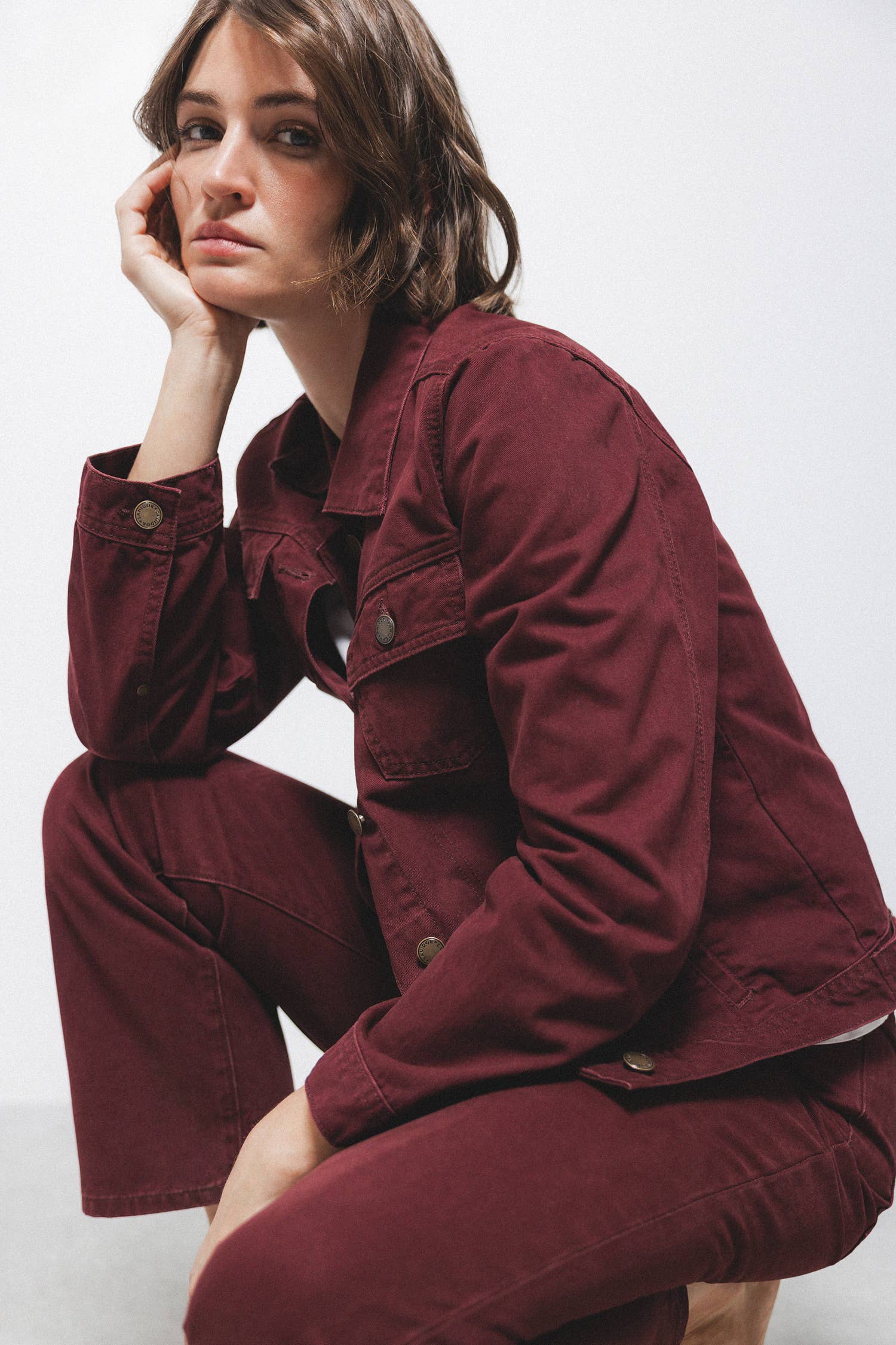 Giacca di jeans in cotone bordeaux