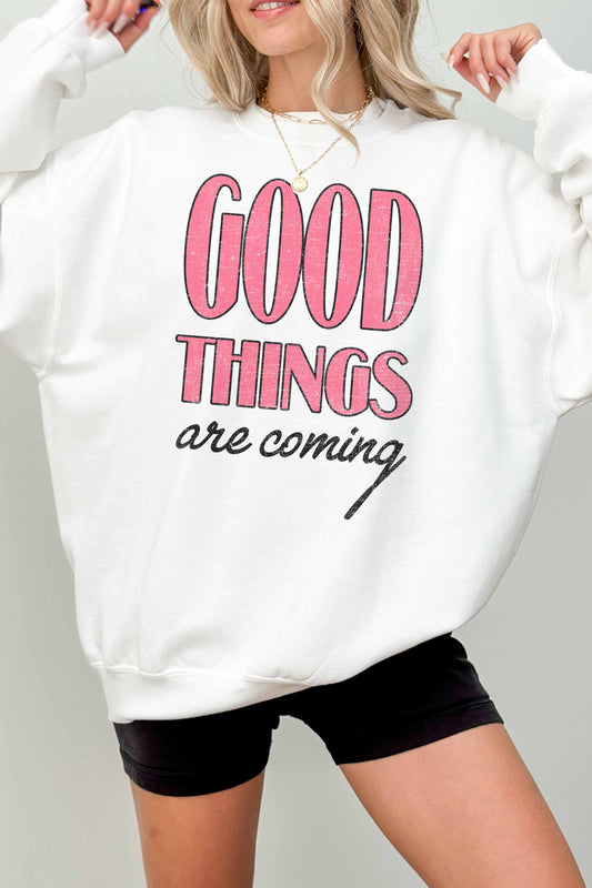 Felpa oversize con stampa “Good Things Are Coming”